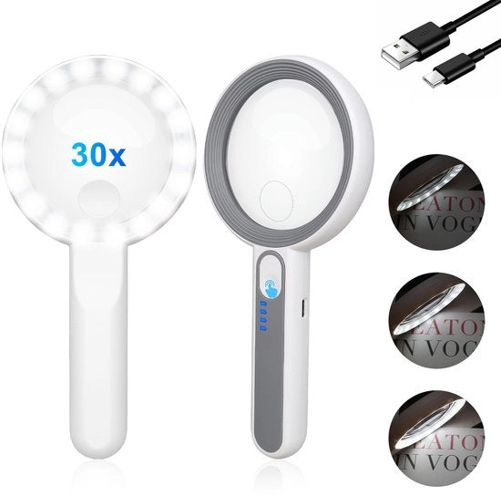 Verglasso con 18 LED - 30x ingrandimento - Ideale per