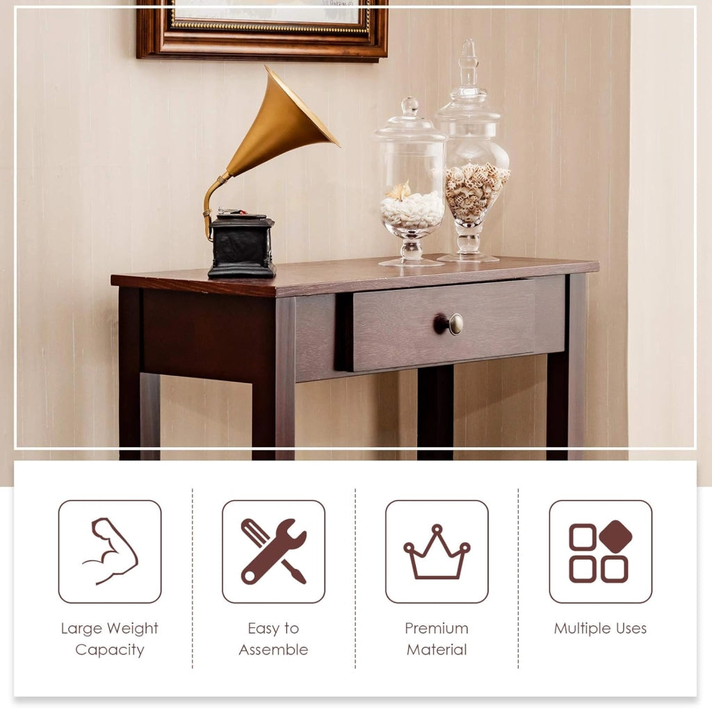 Tavolo da consolle con cassetto, tavolo da ingresso in legno, 71 x 30 x 71 cm, tavolo da divano stretto con gambe in legno di pino, tavolino ausiliario per corridoio, soggiorno, ingresso (Caé)