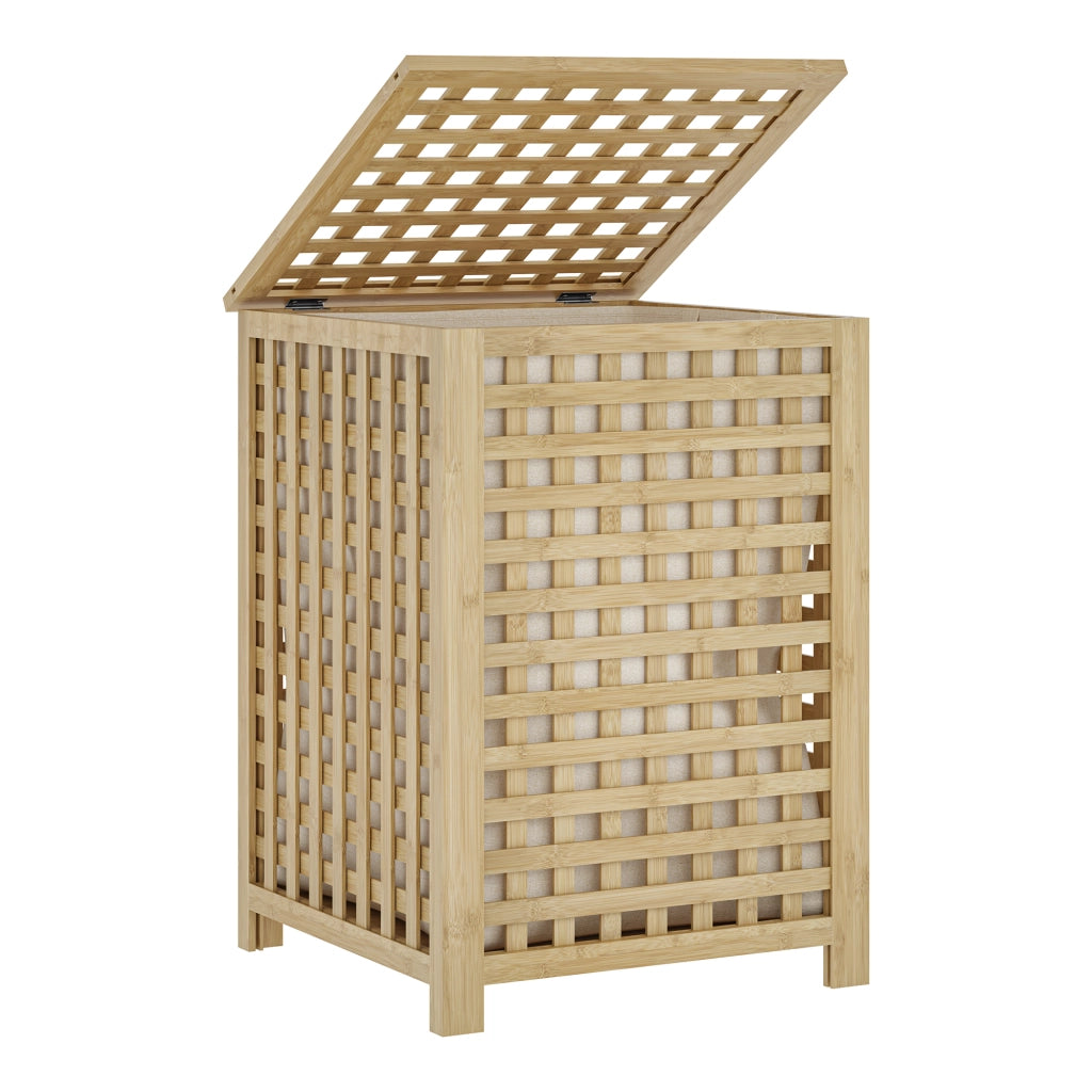 Mobile Portabiancheria Jystiand in Bambù con Coperchio Ribaltabile 62x45x45 cm 79 L [en.casa]