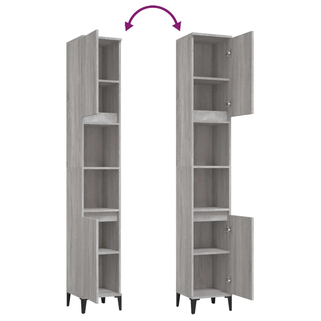 Armadietto Bagno Grigio Sonoma 30x30x190cm in Legno Multistrato 819802