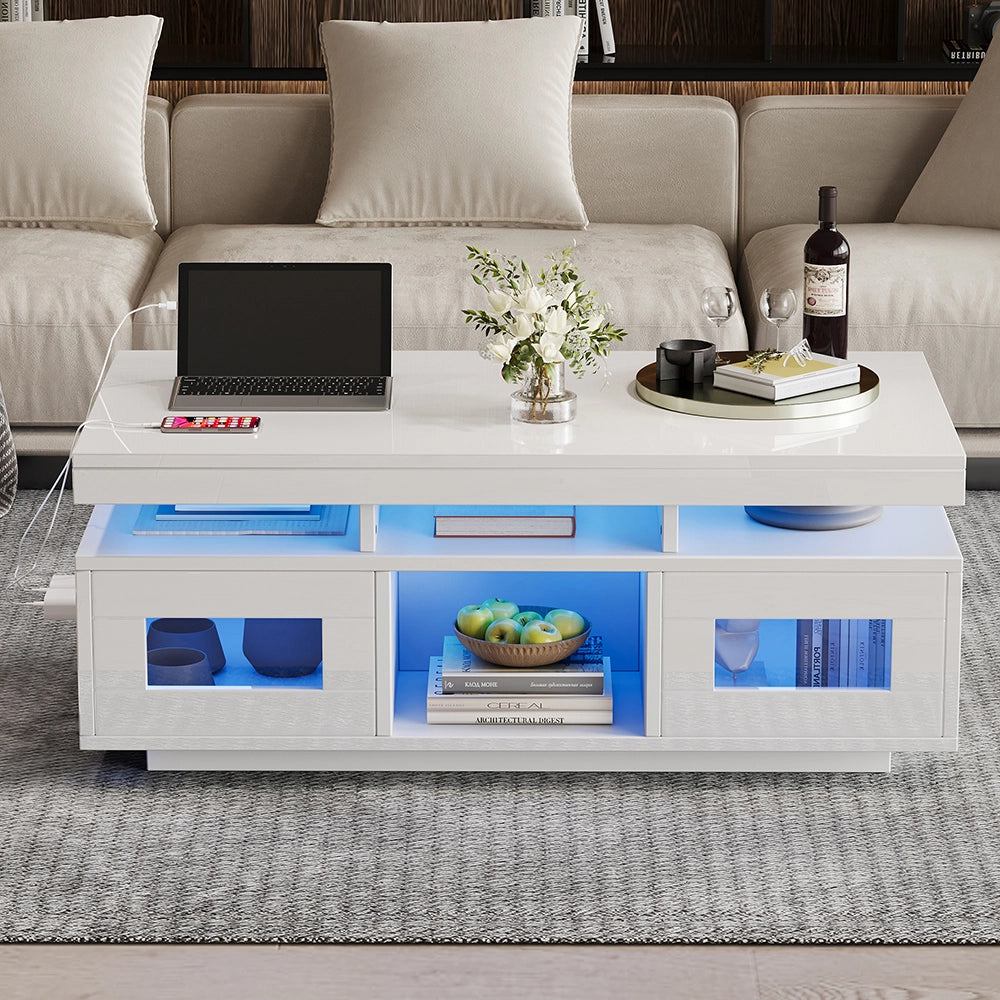 Tavolino-Xylo-100x50x43cm bianco LED app presa elettrica