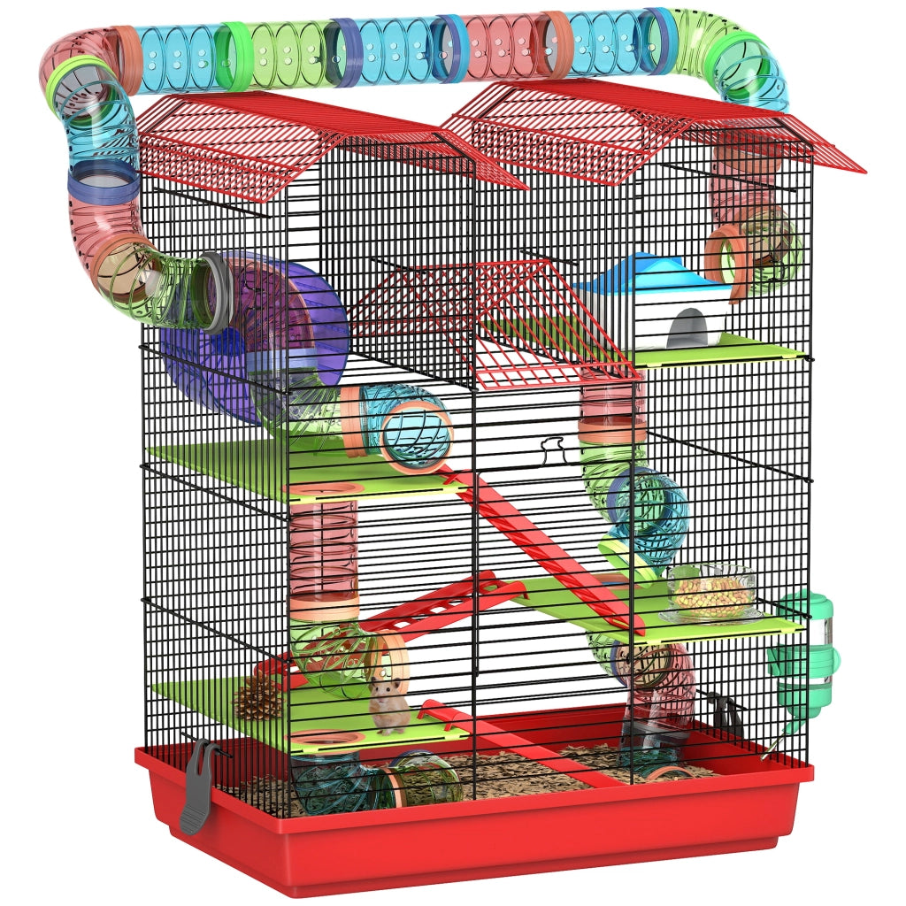 Gabbia per criceti con tunnel ¨C zephmum ¨C 47x30x59 cm rosso