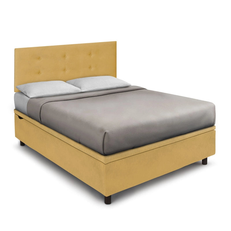Letto imbottito Letto Matrimoniale alla Francese 140x200 cm Button - Contenitore,Microfibra,Ocra