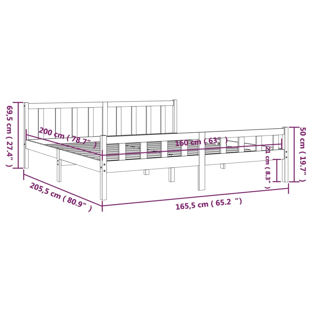Letto matrimoniale | Letto per adulti | Giroletto Bianco in Legno Massello 160x200 cm