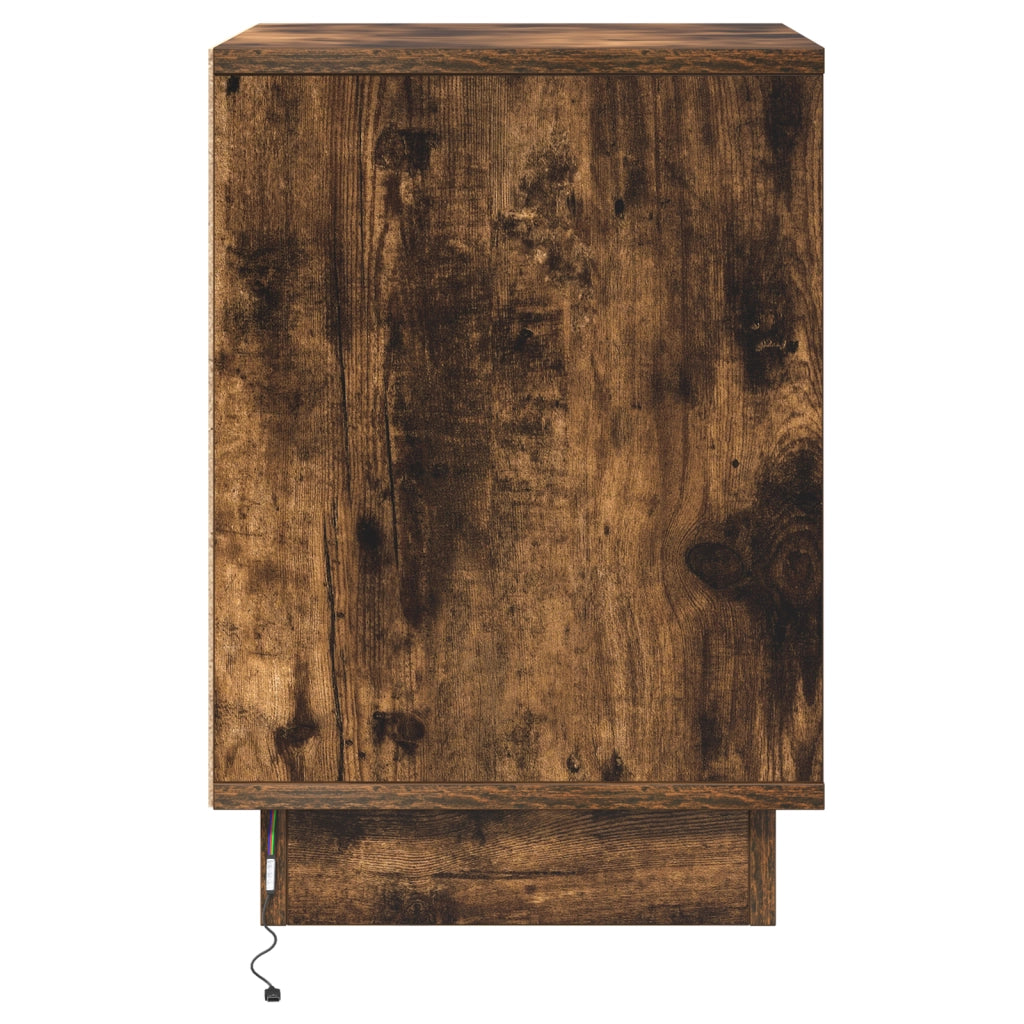 Comodino con luci LED Rovere Affumicato 39x34.5x50 cm