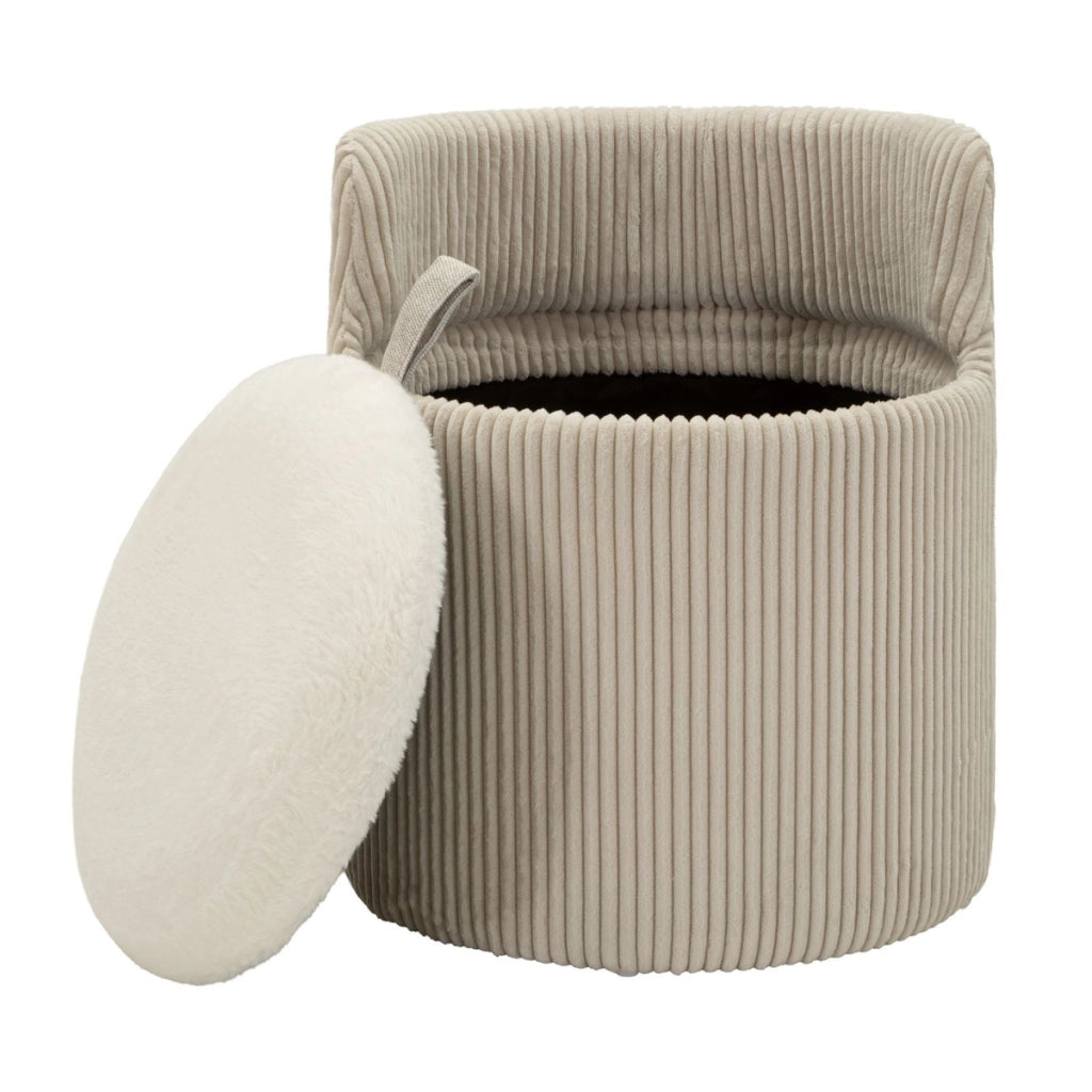 Pouf Dublino in tessuto bianco con contenitore