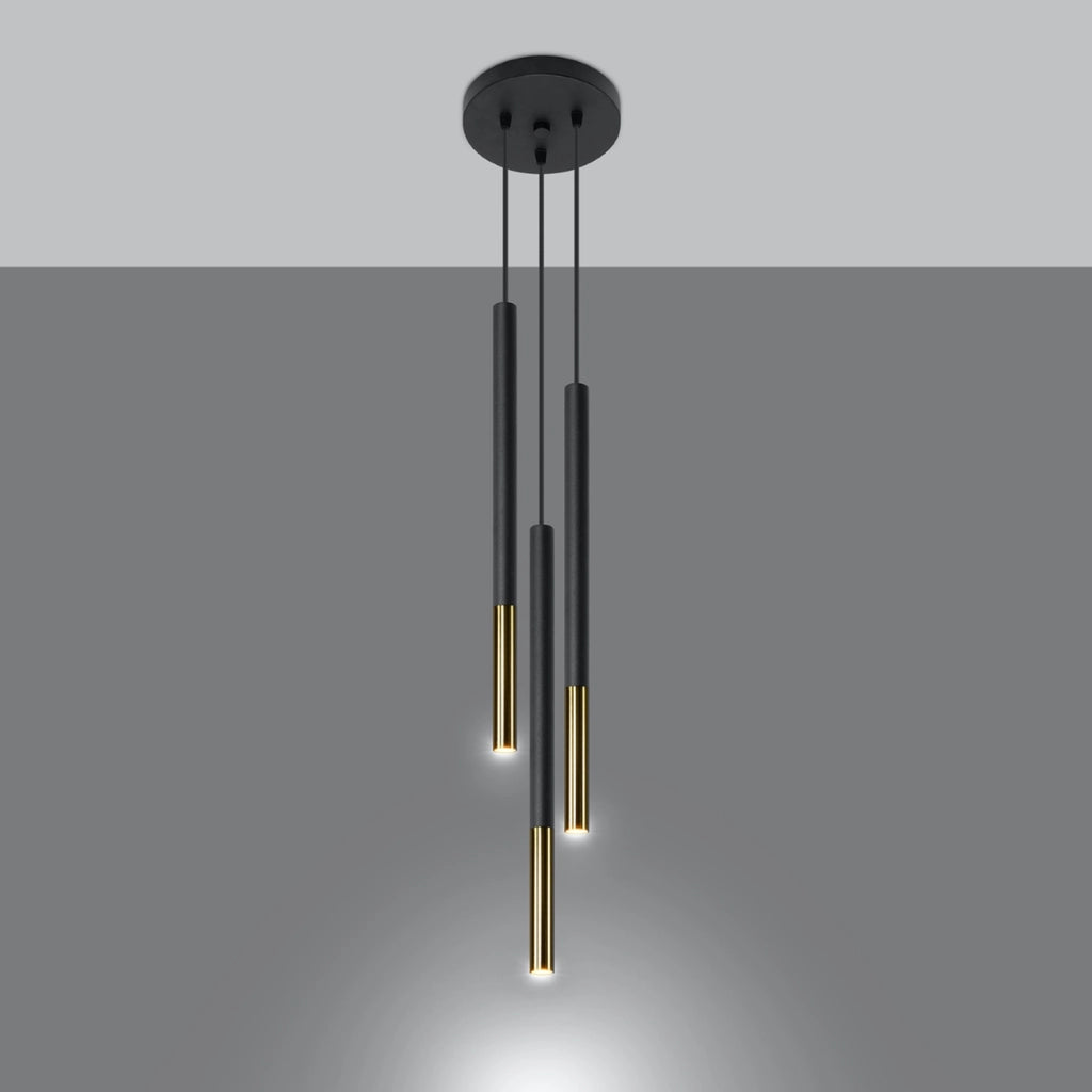 Lampada a sospensione Vitreo 3 luci nero/oro Pure Lume