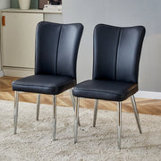 Sedie da pranzo set da 2 con schienale ergonomico e piedini regolabili, in PU, Nero
