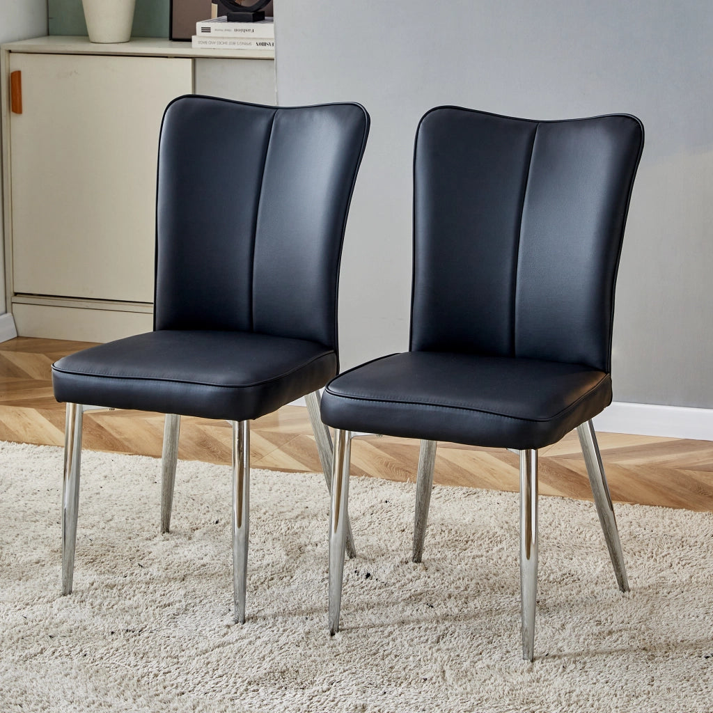 Sedie da pranzo set da 2 con schienale ergonomico e piedini regolabili, in PU, Nero