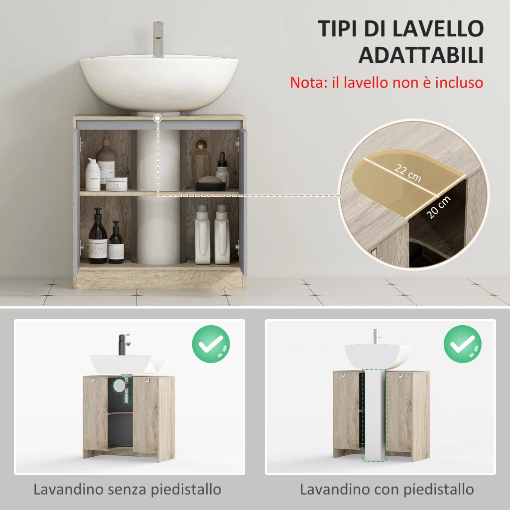 Armadietto Sottolavabo in MDF con 2 Ante e 2 Mensole Regolabili ¨C zephmum ¨C Bianco 60x30x60 cm