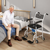 Sedia a Rotelle con WC Impermeabile 4 in 1 53x97x 97 cm in Alluminio e Plastica Nero