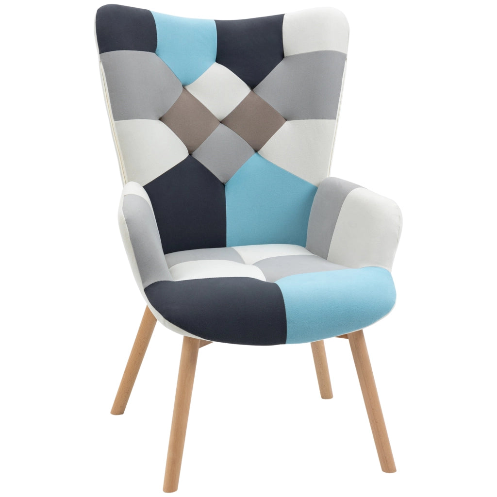Poltroncina da Camera in Velluto Trapuntato e Gambe in Legno, 66x76x98cm, Multicolore