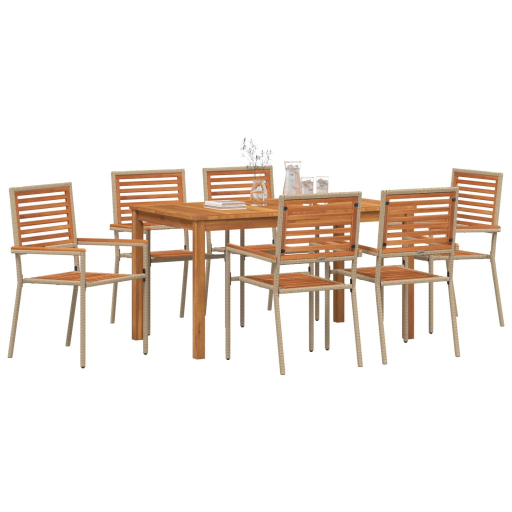 Set da pranzo da giardino  7 pezzi Beige Polirattan Acacia