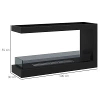 Camino Bioetanolo a 3 Lati con Bruciatore da 2.4L e Durata 4 Ore, Copertura 30㎡, 100x30x55cm, Nero