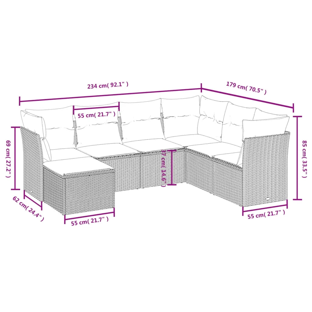 Set Divano da Giardino 7 pz con Cuscini Beige Misto Polyrattan 3263215