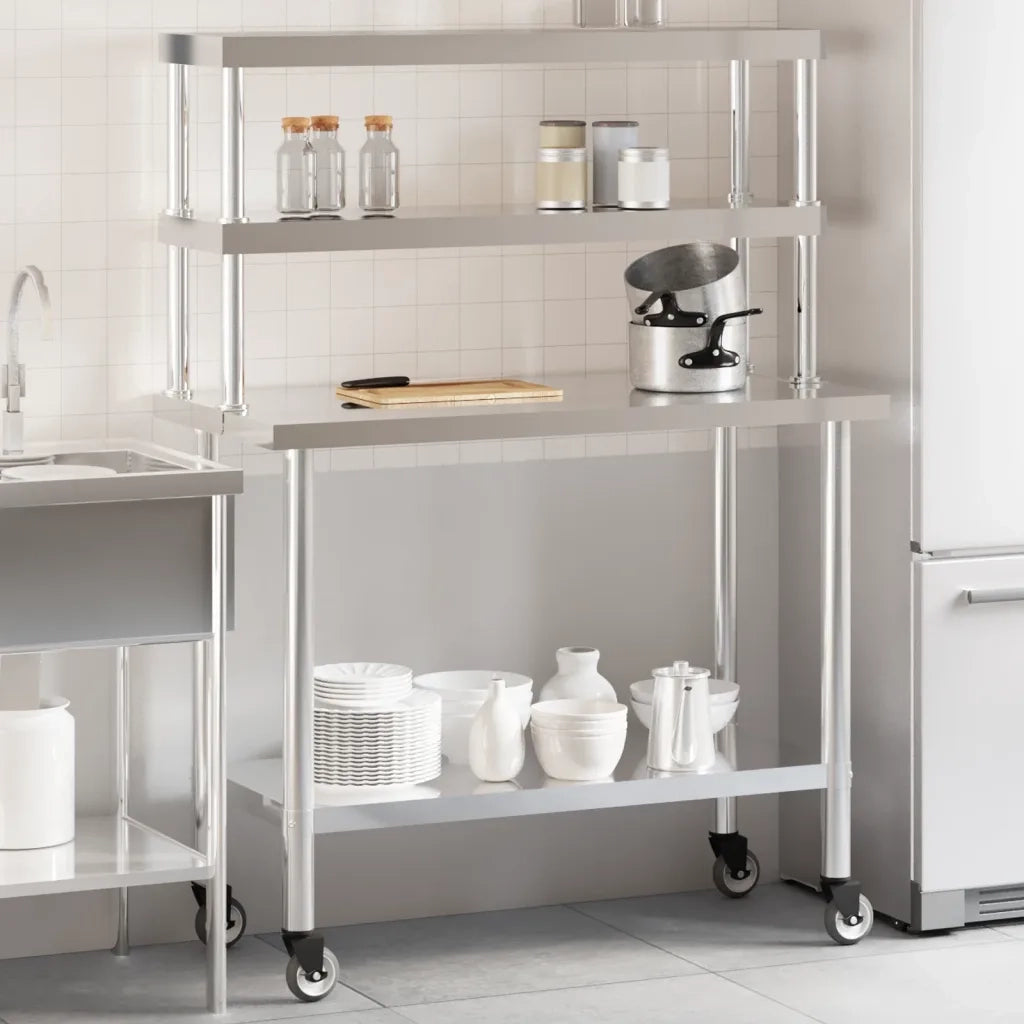 Tavolo Lavoro Cucina con Ripiano 110x55x150 cm Acciaio Inoxcod mxl 112128