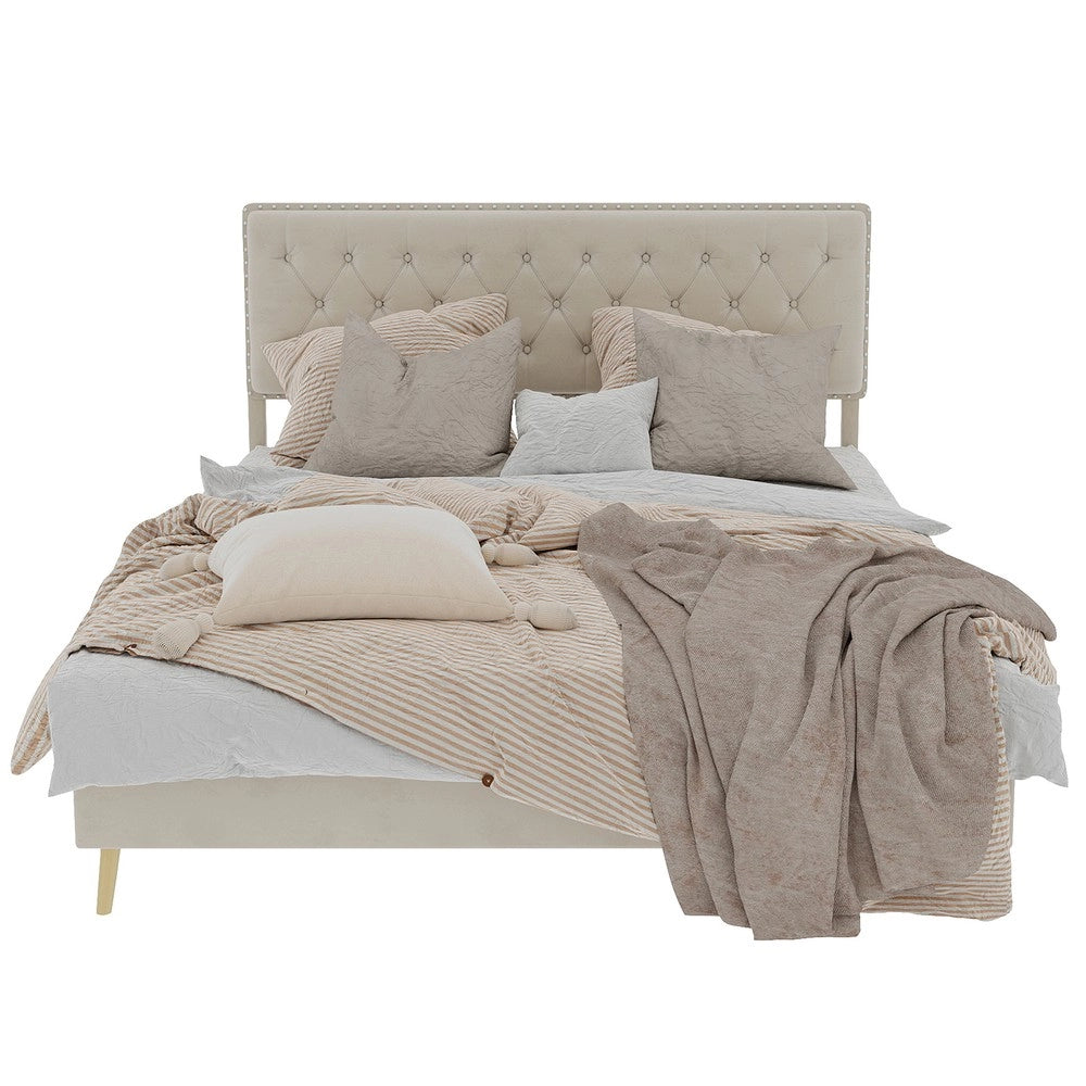Letto imbottito con testiera ¨C Minimal ¨C beige velluto 140x200cm