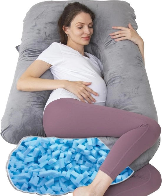 Cuscino per gravidanza - Cuscino di supporto - Sonno confortevole - Pianificazione del dolore - 140 cm di altezza - Grigio
