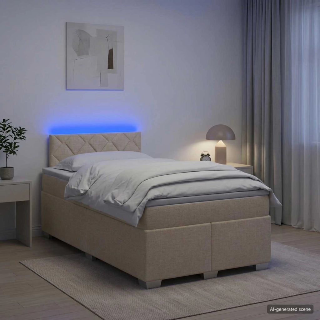 Letto con Box Spring, Materasso e LED Crema 120 x 200 cm 3451929