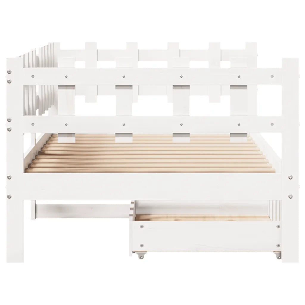Dormeuse con Cassetti Bianca 80x200 cm Legno Massello di Pino