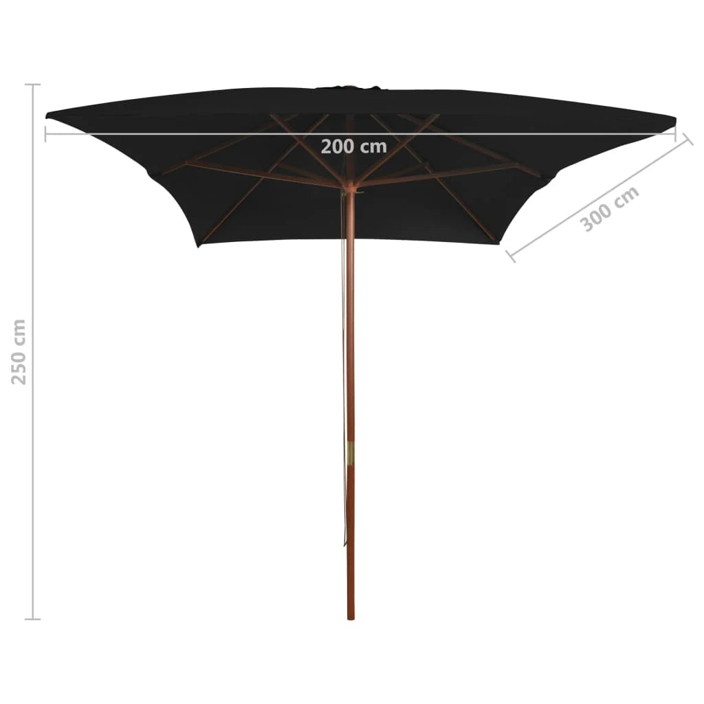 Ombrellone da esterno con palo 200 x 300 cm legno nero 02_0008258