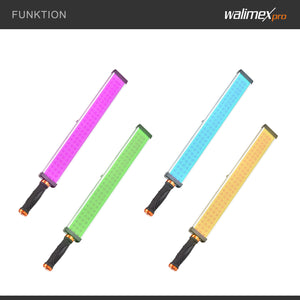 LED Rainbow RGB Stick 18W Set - composto da Rainbow LED RGB Stick, impugnatura, alimentatore, borsa per il trasporto e la conservazione, caricabatterie e 2 batterie