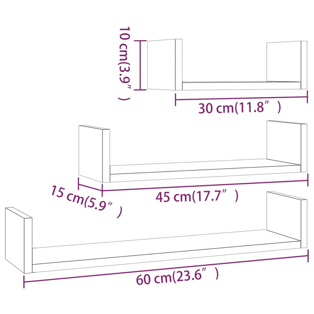 Mensole Espositive a Parete 3pz Grigio Sonoma Legno Multistrato 815262
