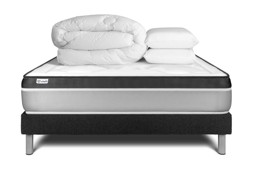 Pacchetto letto completo - Materasso 140x200cm + Box spring con doghe (in kit) + 2 cuscini + Piumino - Vital Ergo