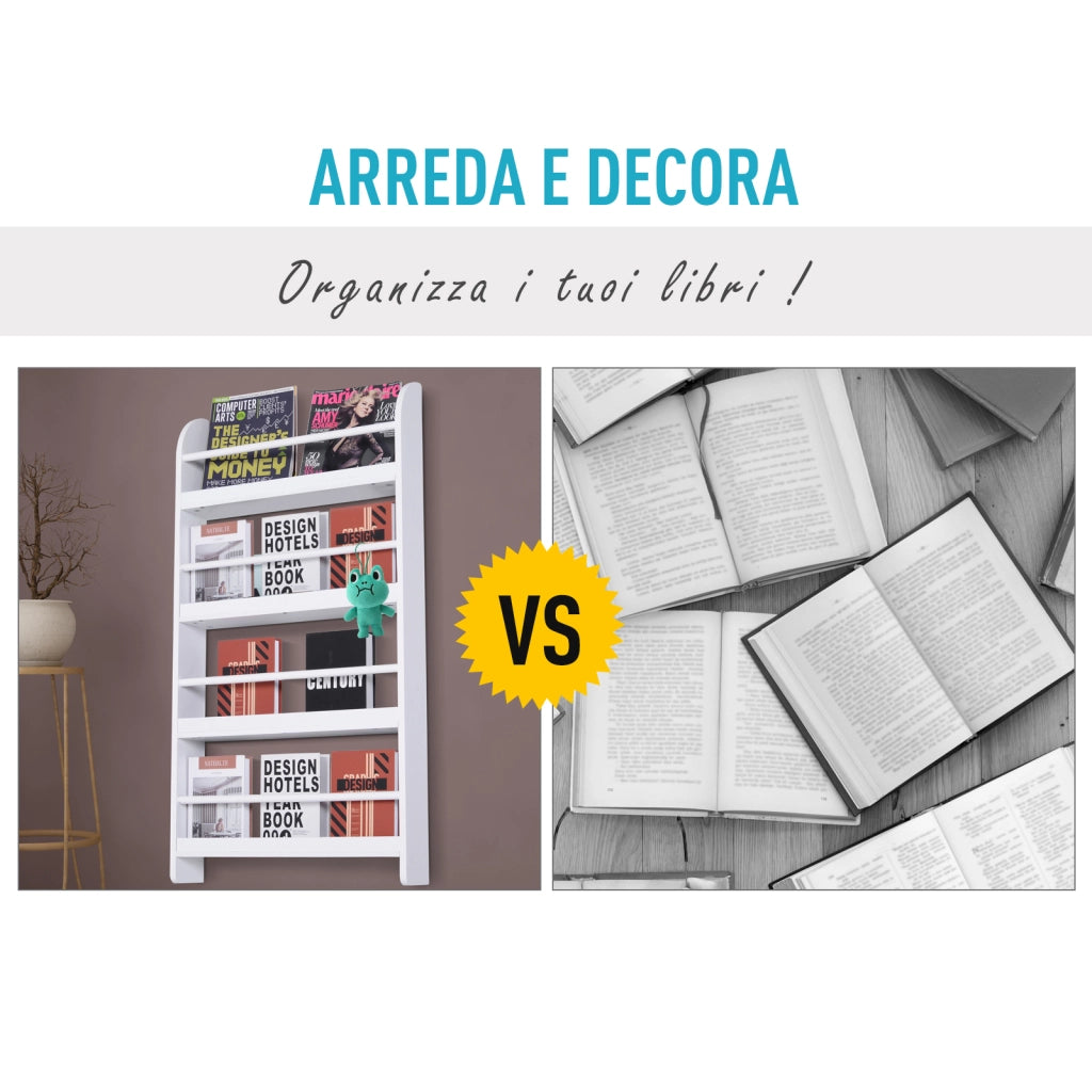 EasyComfort Libreria da Parete con 4 Ripiani in Legno Bianco Impermeabile, Carico Massimo 30kg (59cm x 12cm x 113cm)