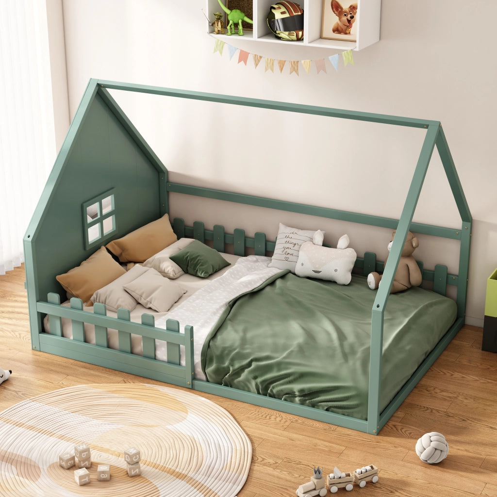 Letto singolo per bambini - Zephmum- 140x200 cm- Verde- Pino, sponde