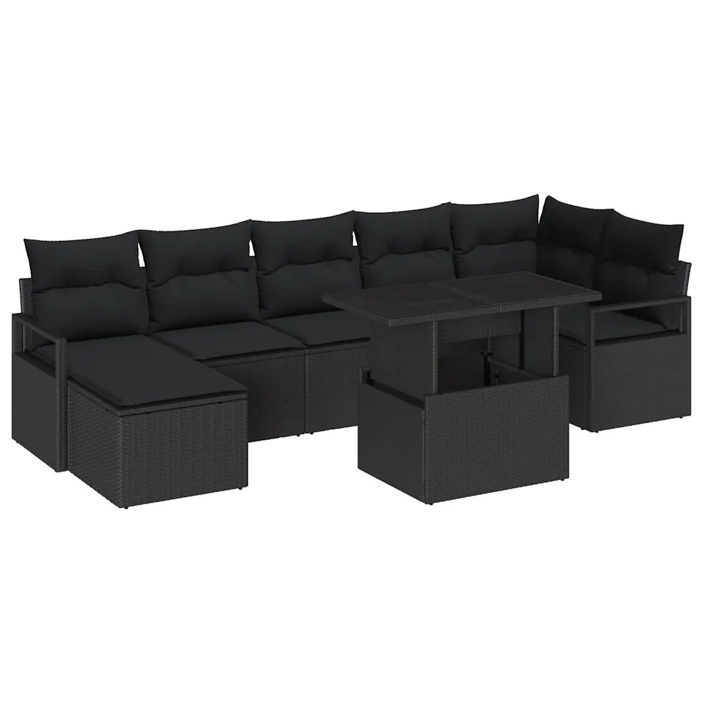 Set Divano da Giardino con archiviazione 8 pcs Nero polyrattan 3348869