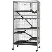 GABBIA PER CONIGLI CON 4 INGRESSI A LIVELLI MULTIPLI CON AMACA, IN ACCIAIO E PP, 80X52X159 CM