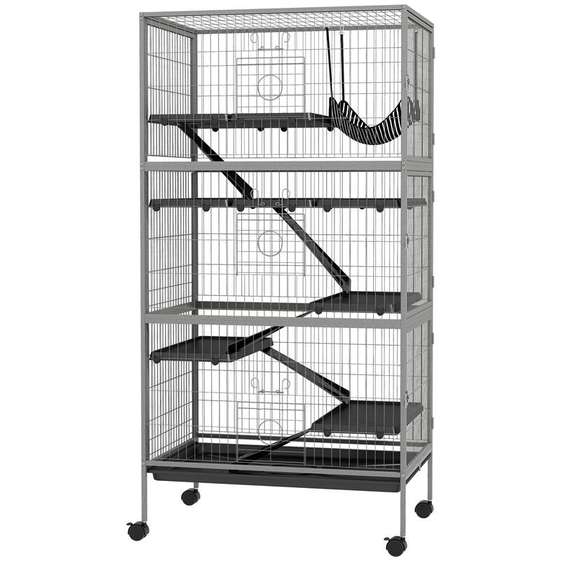 GABBIA PER CONIGLI CON 4 INGRESSI A LIVELLI MULTIPLI CON AMACA, IN ACCIAIO E PP, 80X52X159 CM