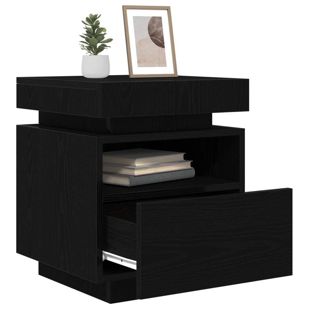 Comodino  con luci LED 2 pezzi Nero Rovere 40x39x48,5 cm