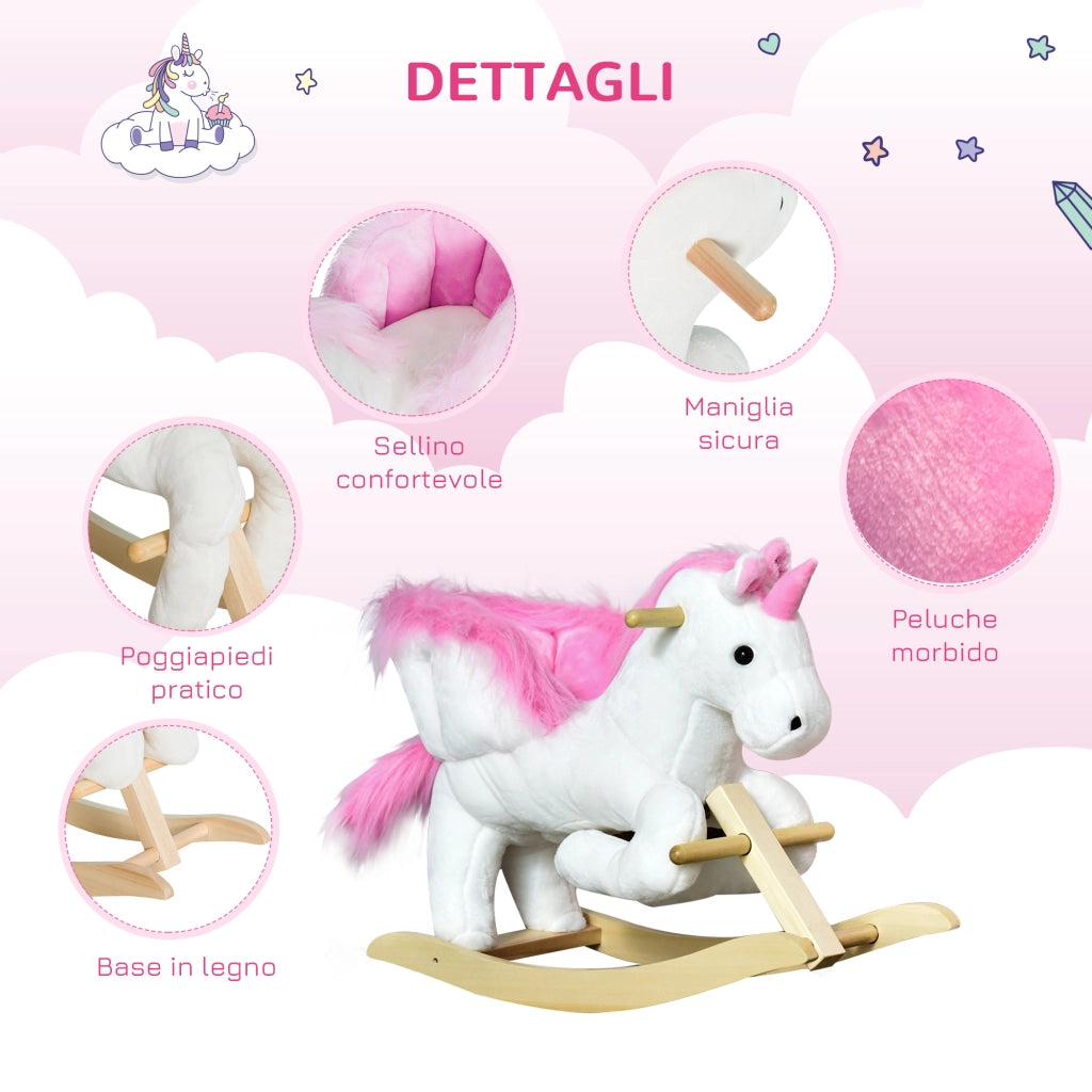 EasyComfort Cavallo a Dondolo Unicorno con Musica in Metallo e Legno 65x32x55cm