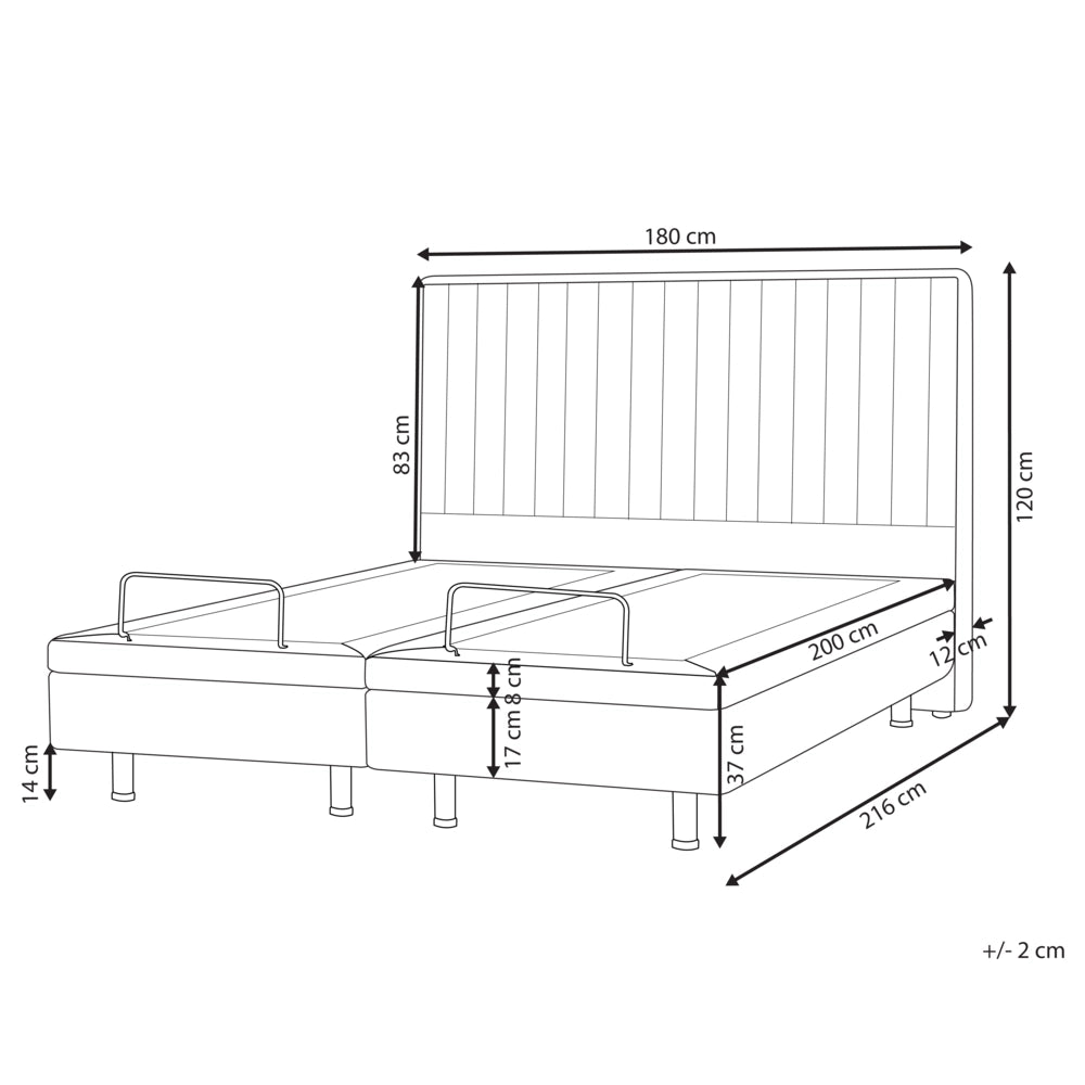 Letto Tessuto Beige chiaro Elettrico Regolabile con Telecomando 180 x 200 cm