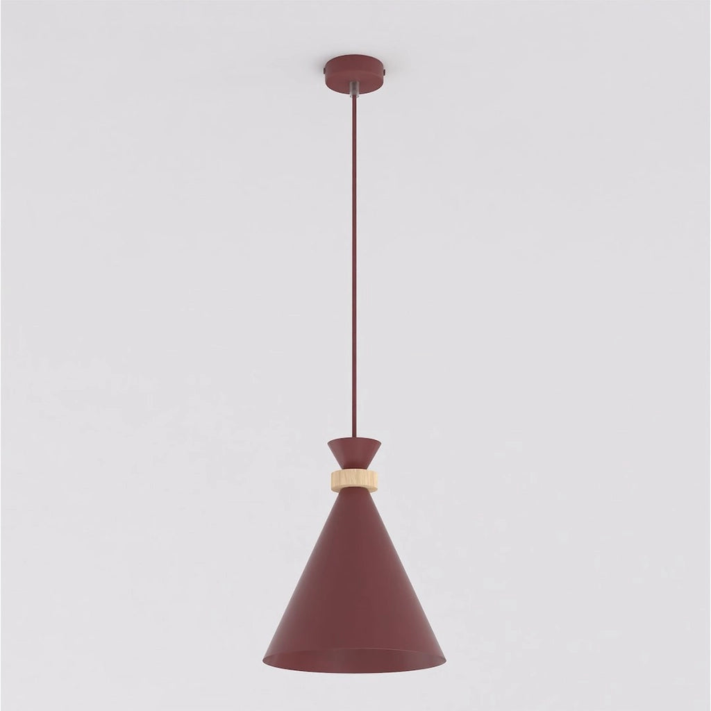 Lampada a sospensione Zero bordeaux con inserti in legno