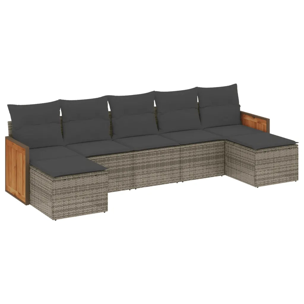 Set Divani da Giardino 7 pz con Cuscini Grigio in Polyrattan 3260317