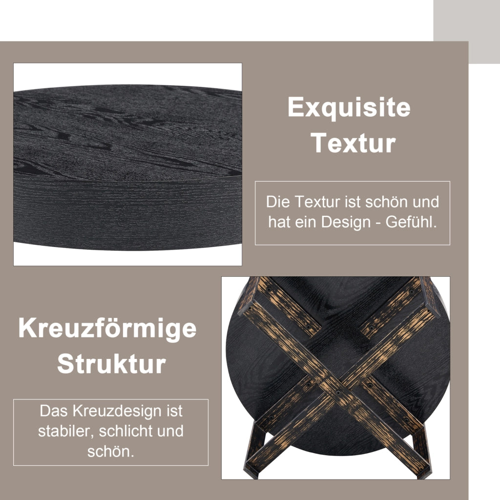 Tavolino rotondo nero in MDF e metallo ?68 x 39 cm con base a croce