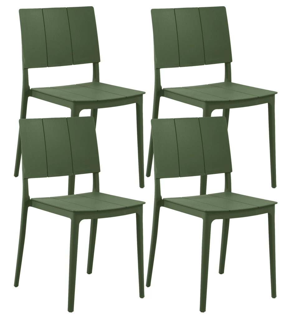 Set 4 Sedie In Polipropilene e Fibra Di Vetro Sedia Cucina Trattamento Uv Antiscolorimento Giardino Interno Esterno Moderne Robuste Resistenti Seduta Terrazzo Soggiorno Bar Ristorante Impilabili Livia-Verde