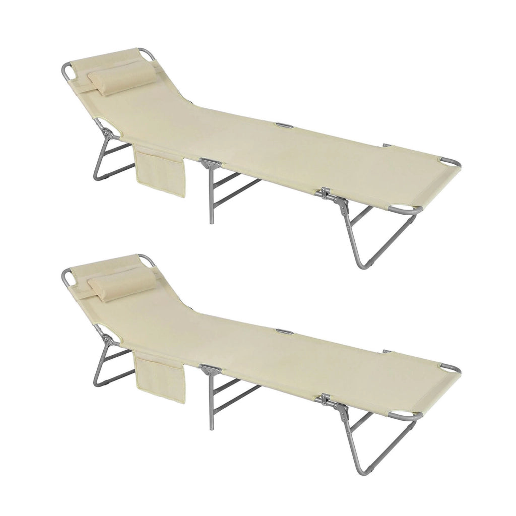SoBuy Sdraio da Giardino Reclinabile Lettino Prendisole con Cuscino e Tasca Laterale Sedia Sdraio da Esterno per Patio Campeggio Spiaggia Sdraio Pieghevole da Giardino Beige 155x56x81cm OGS35-MI