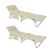 SoBuy Sdraio da Giardino Reclinabile Lettino Prendisole con Cuscino e Tasca Laterale Sedia Sdraio da Esterno per Patio Campeggio Spiaggia Sdraio Pieghevole da Giardino Beige 155x56x81cm OGS35-MI