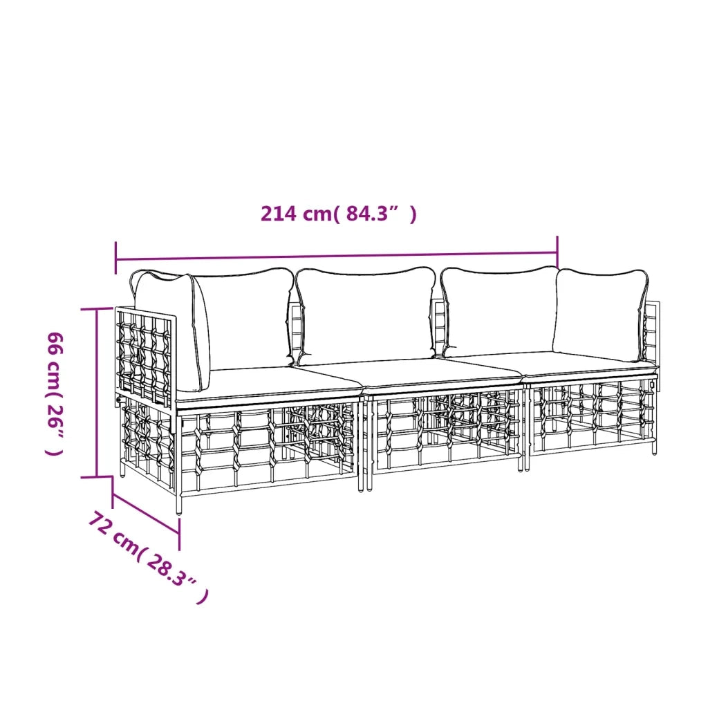 Set Divani da Giardino 3 pz con Cuscini Antracite in Polyrattan 3186694