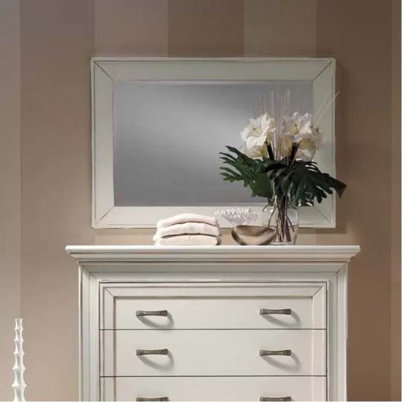Specchiera rettangolare legno shabby bianco anticato 115x80x3 - Mobili 2G