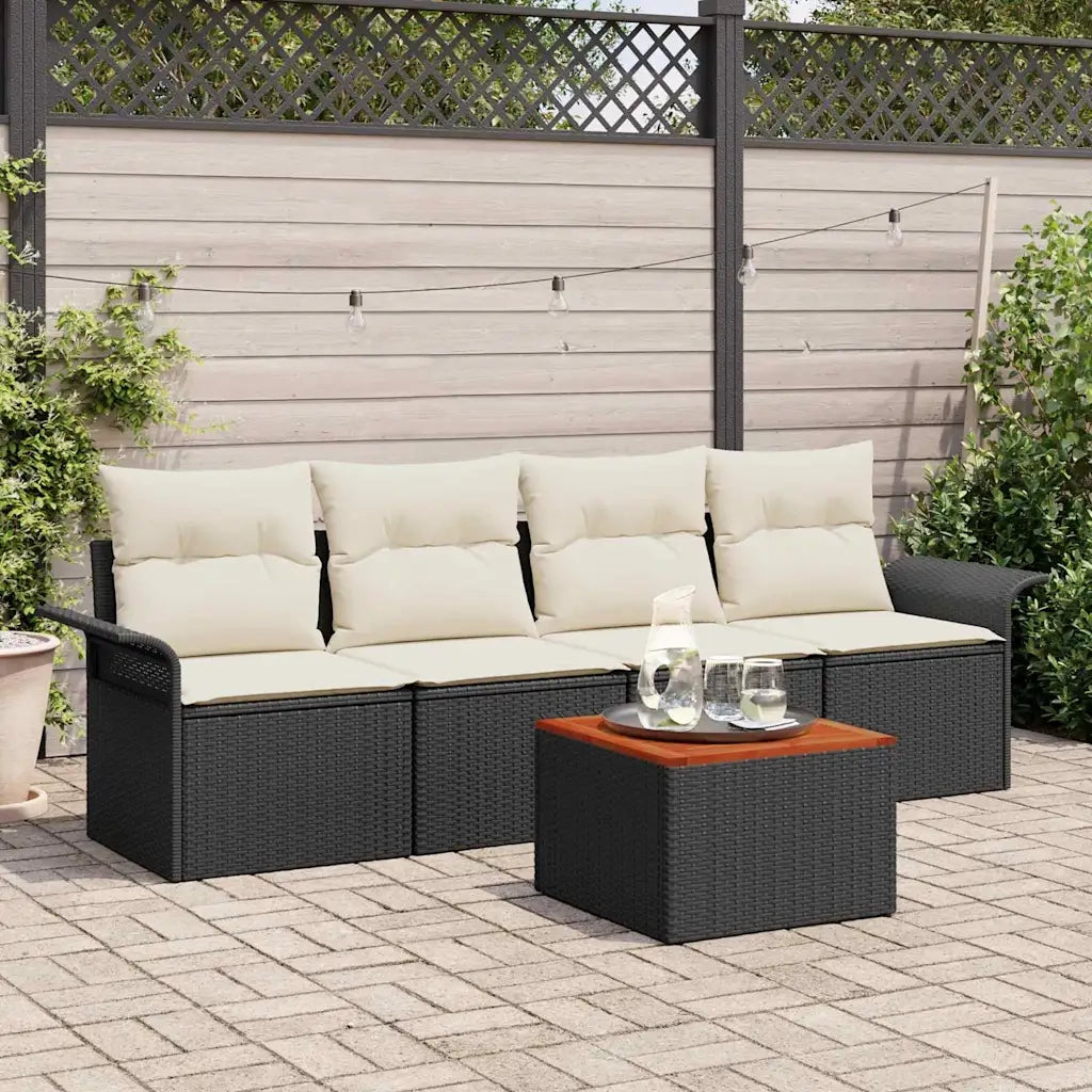 Set Divano da Giardino con cuscino 5 pcs Nero polyrattan 3347257