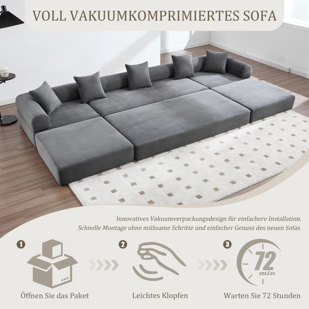 DIVANO Modulare con tasca laterale 270 x 180 x 64 cm in velluto a coste grigio scuro