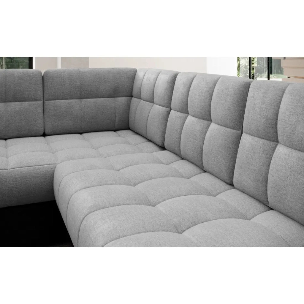 Divano angolare trasformabile MONTEZA nero e grigio 299 cm con vano contenitore e letto