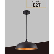 Trade Shop - Lampadario A Sospensione Soffitto E27 Ferro Paralume Moderno Elegante Cupola B90 - Nero