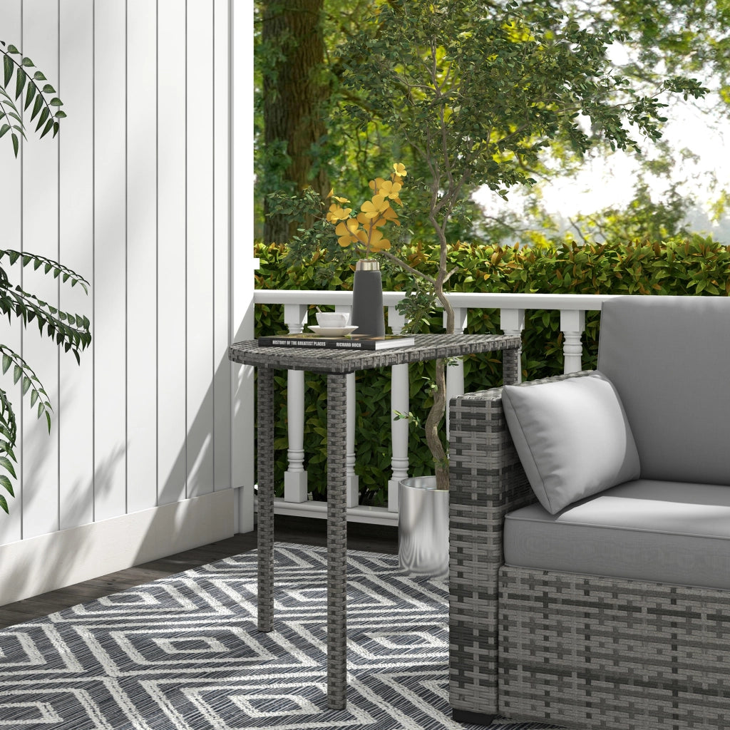 Balkontisch, halbrund, Polyrattan+Metall, 100x50x74 cm, Grau