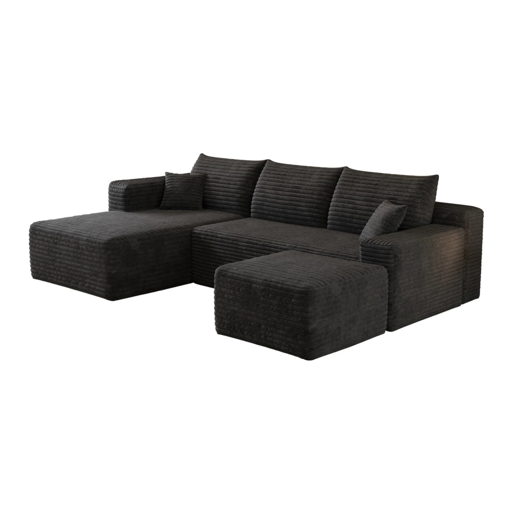 Divano angolare a L 241x151x58 cm in velluto a coste nero